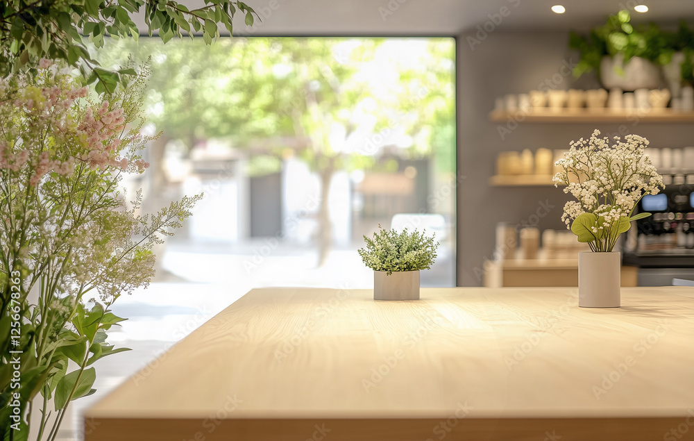 A beautifully lit rustic kitchen scene featuring a wooden table in the foreground, bathed in natural sunlight. A soft, cozy ambiance is created with greenery, wooden textures A beautifully lit rustic kitchen scene featuring a wooden table in the foreground, bathed in natural sunlight. A soft, cozy ambiance is created with greenery, wooden textures