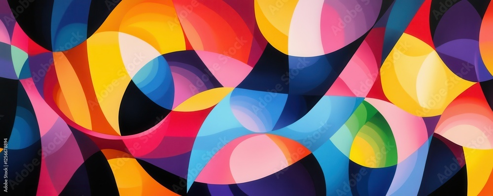 Vibrant abstract geometric pattern with colorful flowing shapes Vibrant abstract geometric pattern with colorful flowing shapes