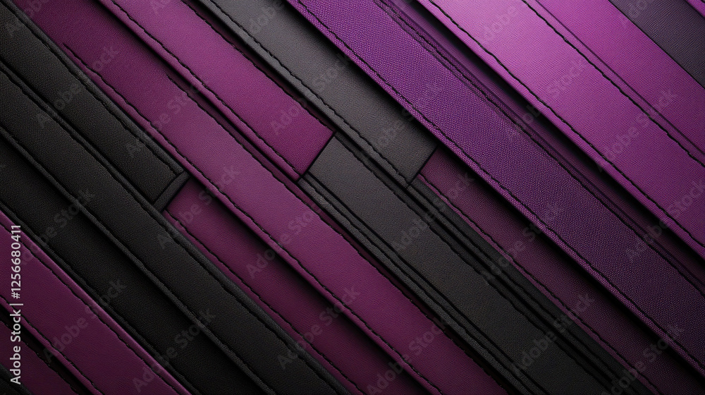 Obraz premium Abstract diagonal pattern of purple and black leather stripes with stitching details