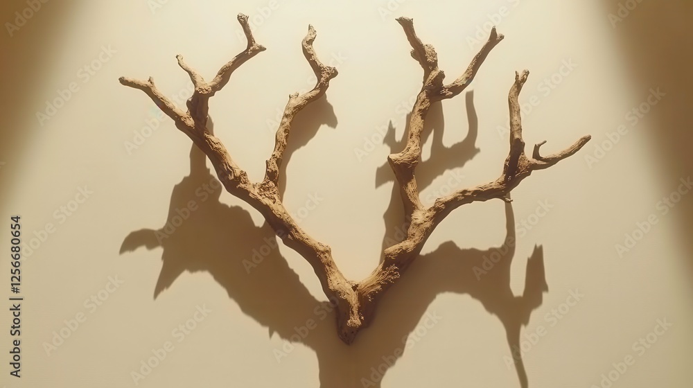 Fototapeta premium Artistic display of branch antlers on wall home interior wall art modern abstract nature concept