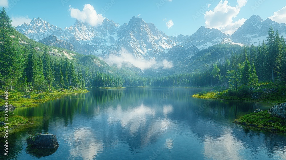 Fototapeta premium Serene Mountain Lake with Majestic Peaks
