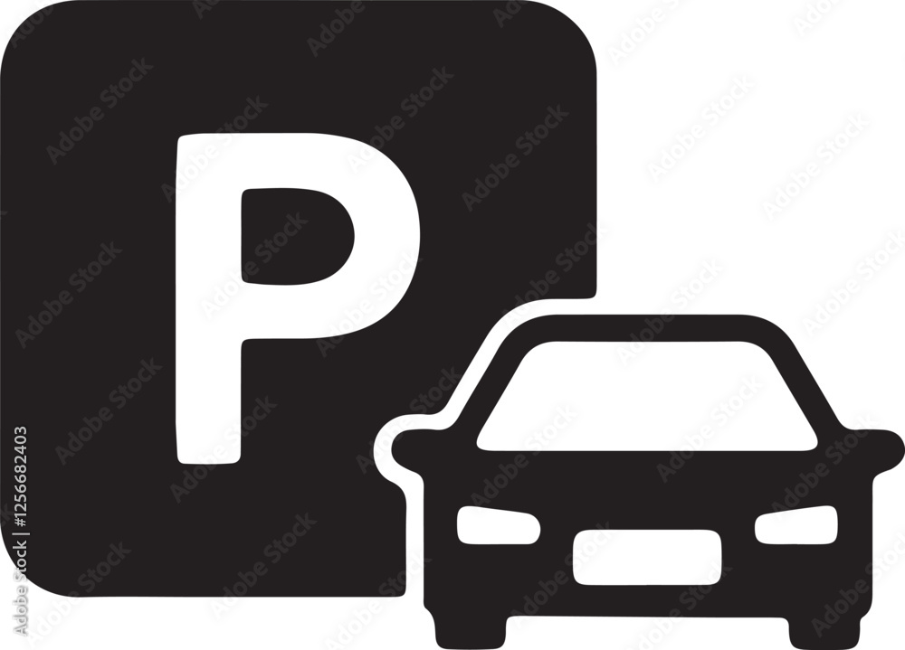 The illustration shows a parking sign for cars The illustration shows a parking sign for cars