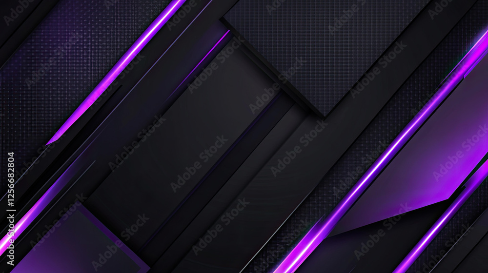 Obraz premium Abstract Dark Background with Purple Neon Lines and Geometric Shapes