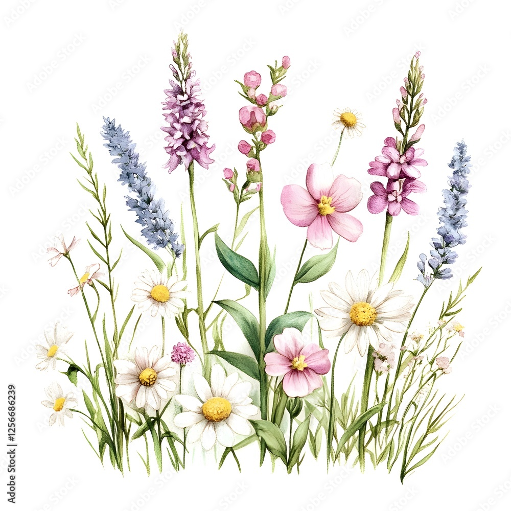 spring flowers bouquet, Wild flowers - watercolor painting - generative AI Generative AI spring flowers bouquet, Wild flowers - watercolor painting - generative AI Generative AI