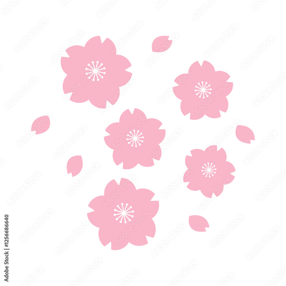 桜の花と花びらのシンプルなベクターイラストアイコン 桜の花と花びらのシンプルなベクターイラストアイコン
