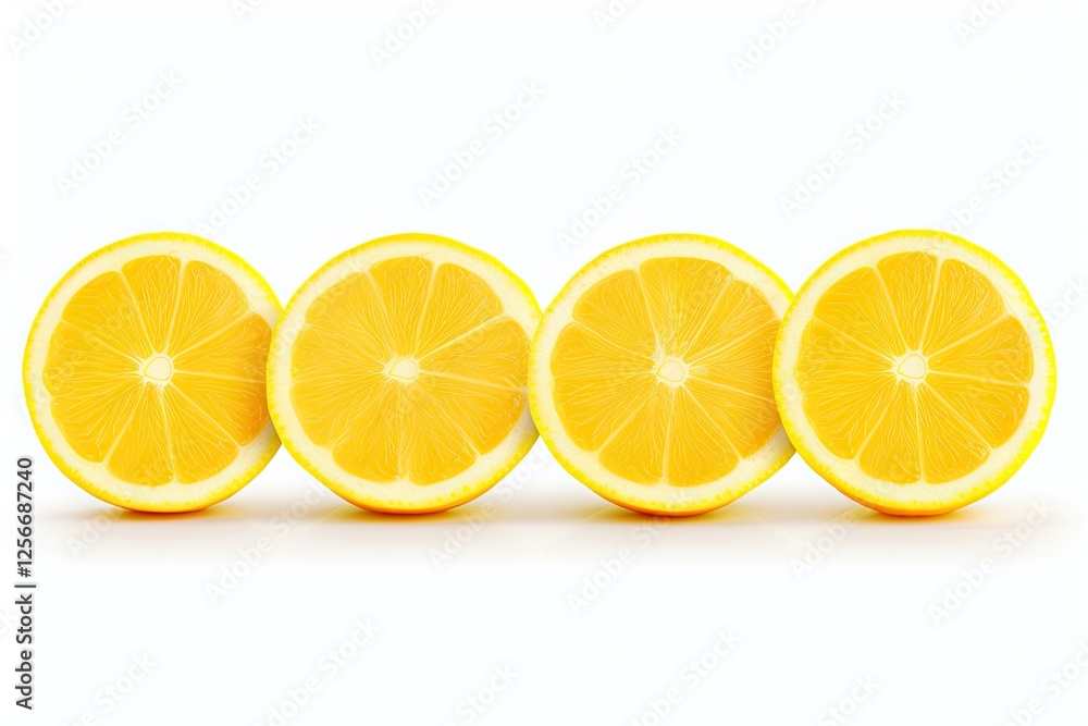 Row of lemon slices isolated on white with depth of field Row of lemon slices isolated on white with depth of field