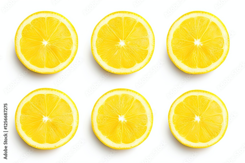 Obraz premium Row of lemon slices isolated on white with depth of field