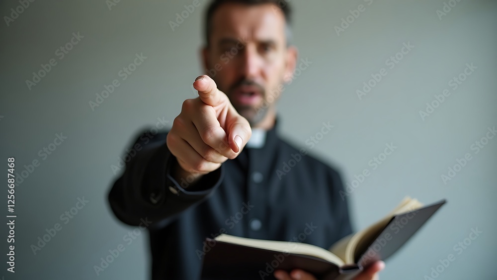 Low-angle shot of a religious figure emphasizing authority - spiritual reflection - sermon or worship service Low-angle shot of a religious figure emphasizing authority - spiritual reflection - sermon or worship service