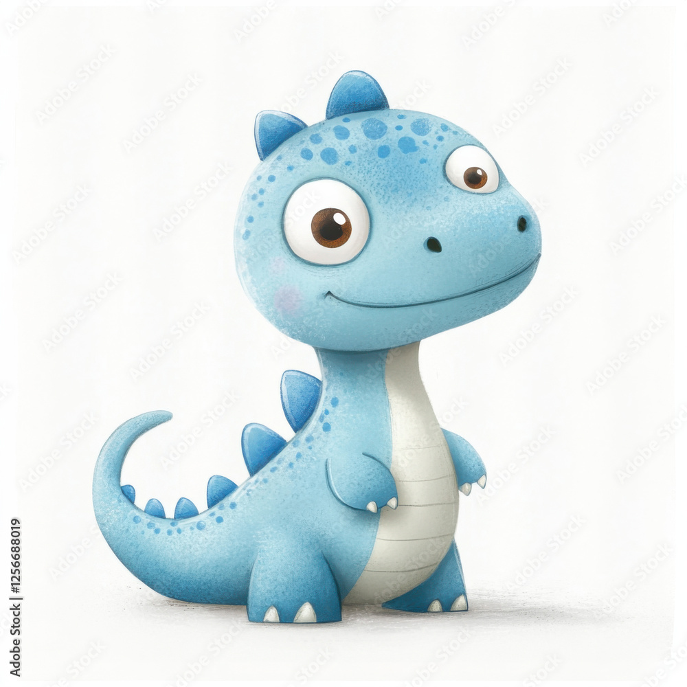 Fototapeta premium a cute little blue dino for a book for children cartoon white backgroung 
