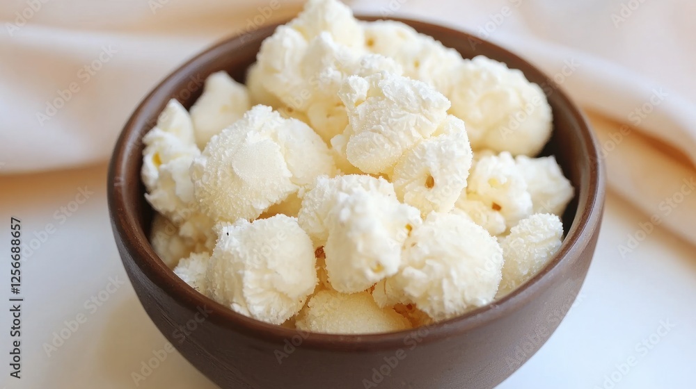 Freshly Popped Delicious White Popcorn in a Rustic Bowl Freshly Popped Delicious White Popcorn in a Rustic Bowl