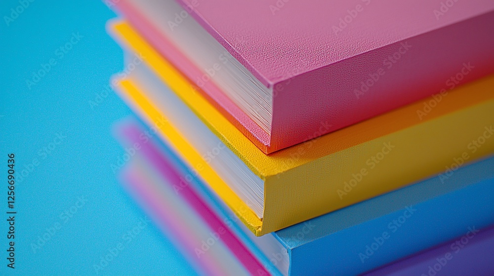 Colorful stack of books on a vibrant blue background, showcasing education and creativity Colorful stack of books on a vibrant blue background, showcasing education and creativity