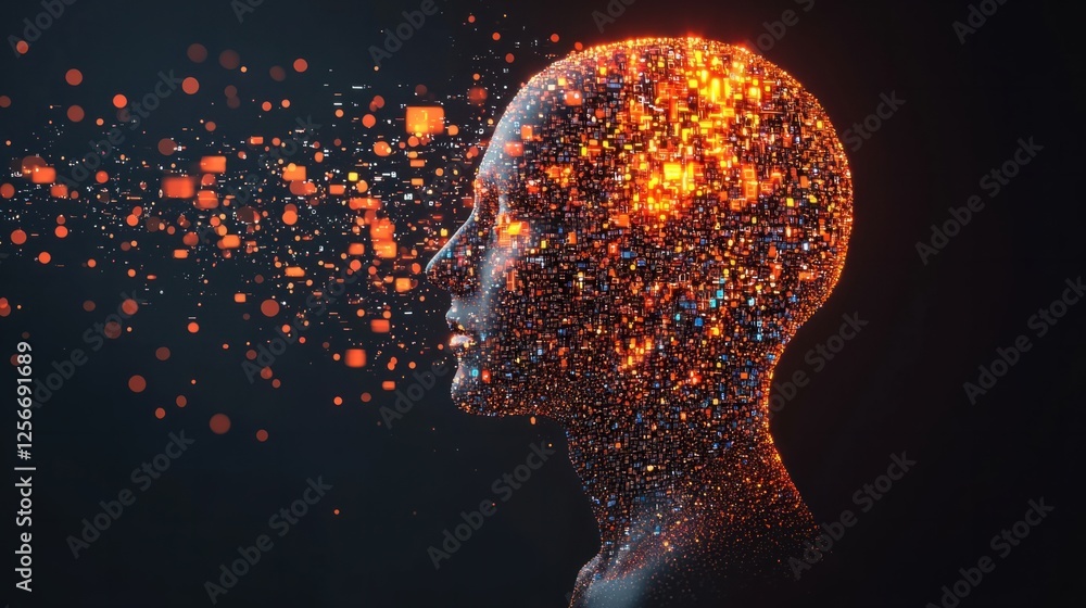 Abstract Concept of Digital Human Head with Floating Particles Abstract Concept of Digital Human Head with Floating Particles
