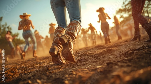 Dancing Boots at Country Festival at Sunset