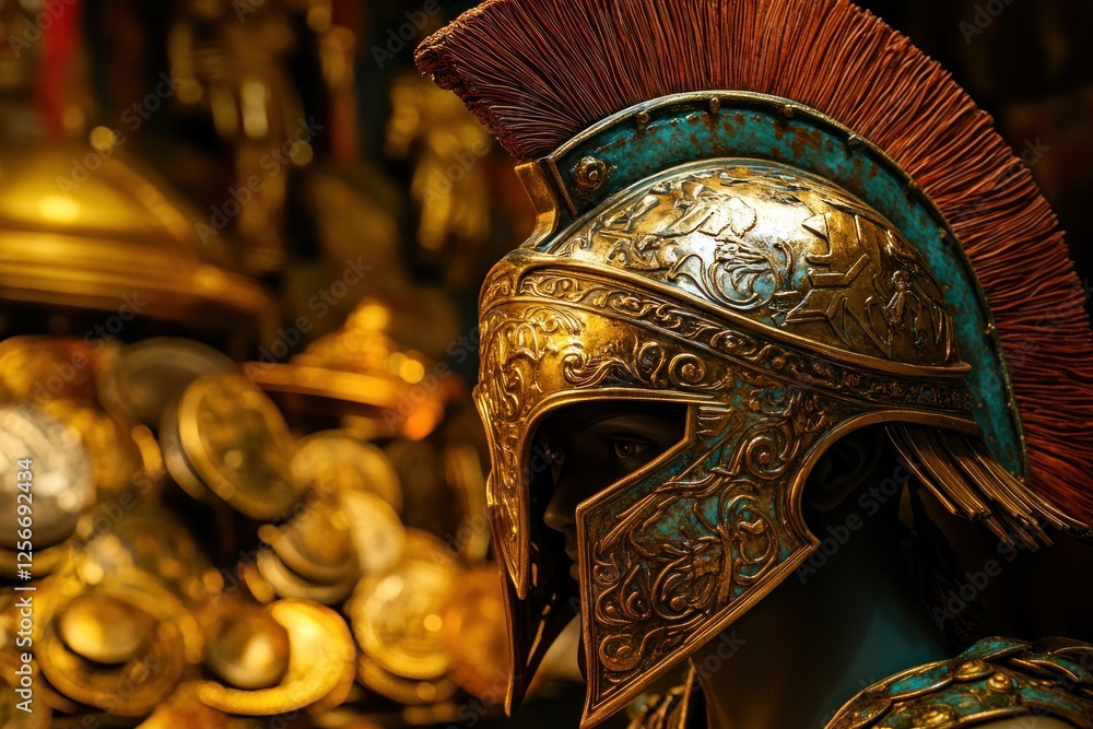 Obraz premium Ancient Greek Helmet: A Golden Masterpiece