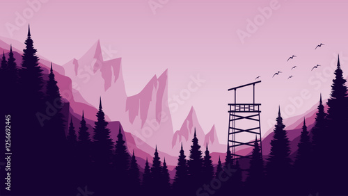 winter forest  mountains nature landscape vector illustration good for web banner, ads banner, tourism banner, wallpaper, background template, and adventure design backdrop	