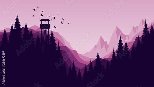 winter forest  mountains nature landscape vector illustration good for web banner, ads banner, tourism banner, wallpaper, background template, and adventure design backdrop	