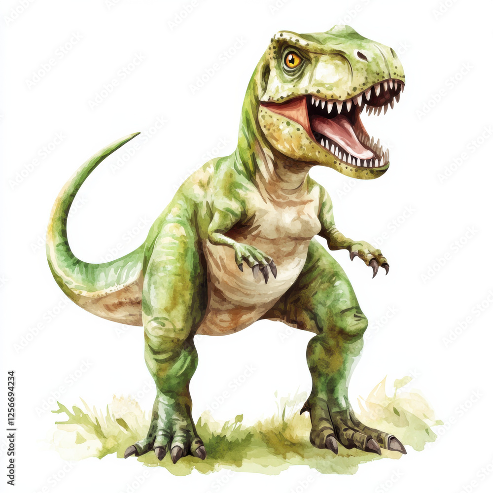 Obraz premium Clipart featuring dinosaur, isolated on white background, Watercolor Paint style