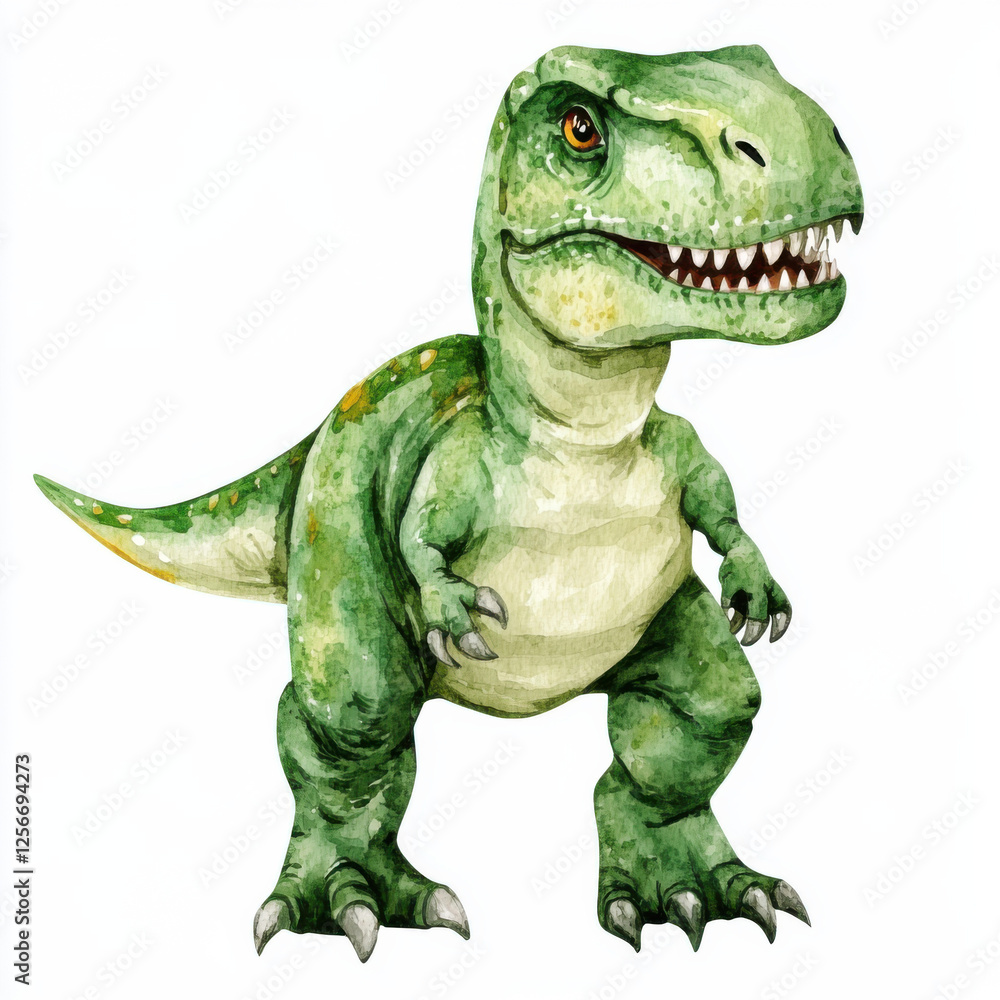 Obraz premium Clipart featuring dinosaur, isolated on white background, Watercolor Paint style