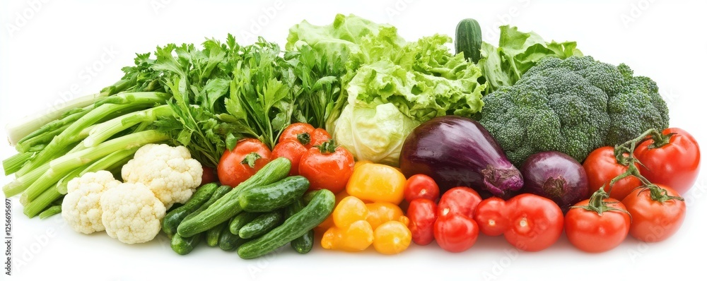 Assorted fresh vegetables: tomatoes, broccoli, peppers, cucumber, eggplant, lettuce, cauliflower Assorted fresh vegetables: tomatoes, broccoli, peppers, cucumber, eggplant, lettuce, cauliflower