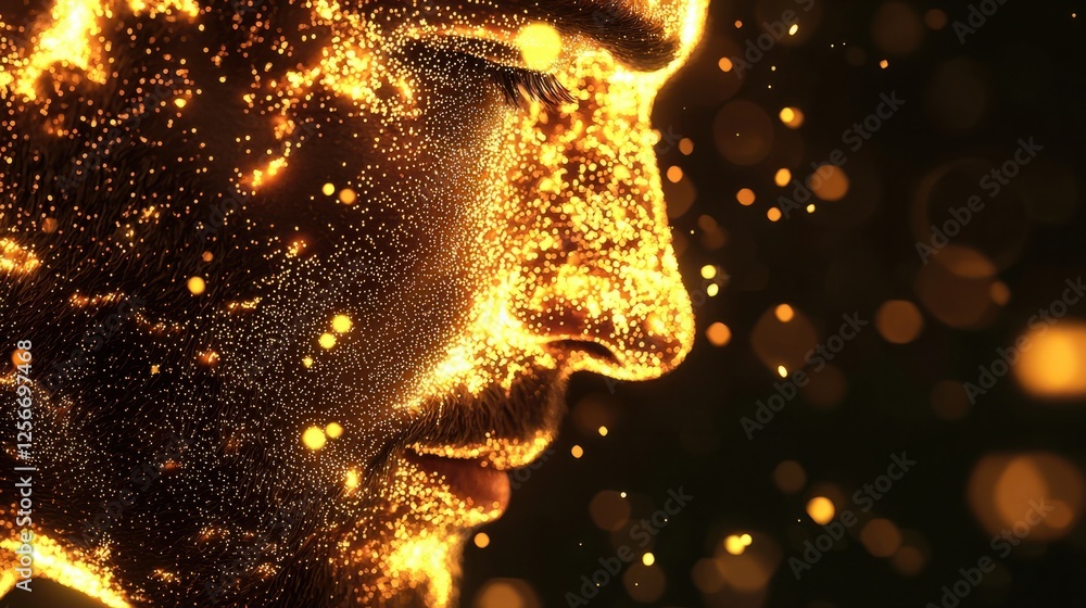 Obraz premium Profile of a Male with Sparkling Gold Particles in Dark Space