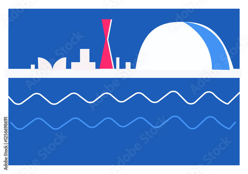 赤い塔のある、日本の港の風景、神戸、神戸港、ホテル、タワー