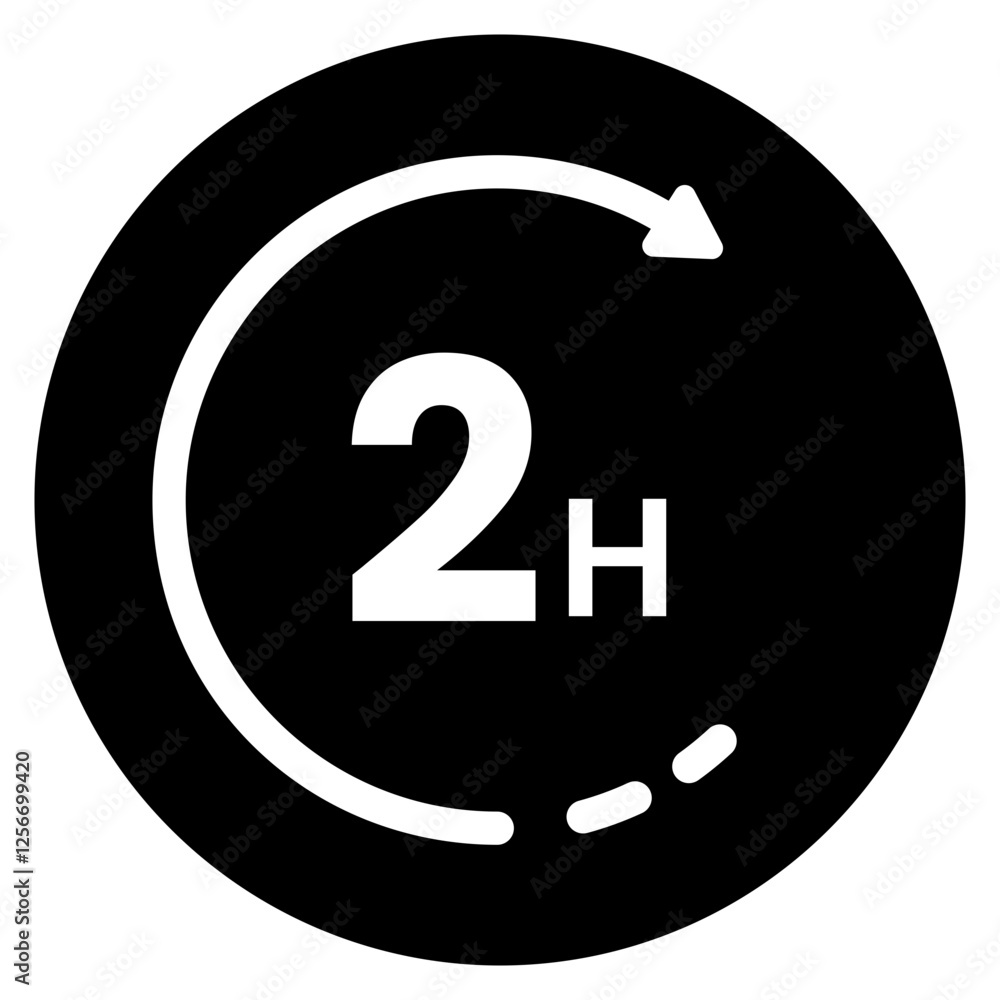 Two Hour with Black Circle Hour Duration Icon Two Hour with Black Circle Hour Duration Icon