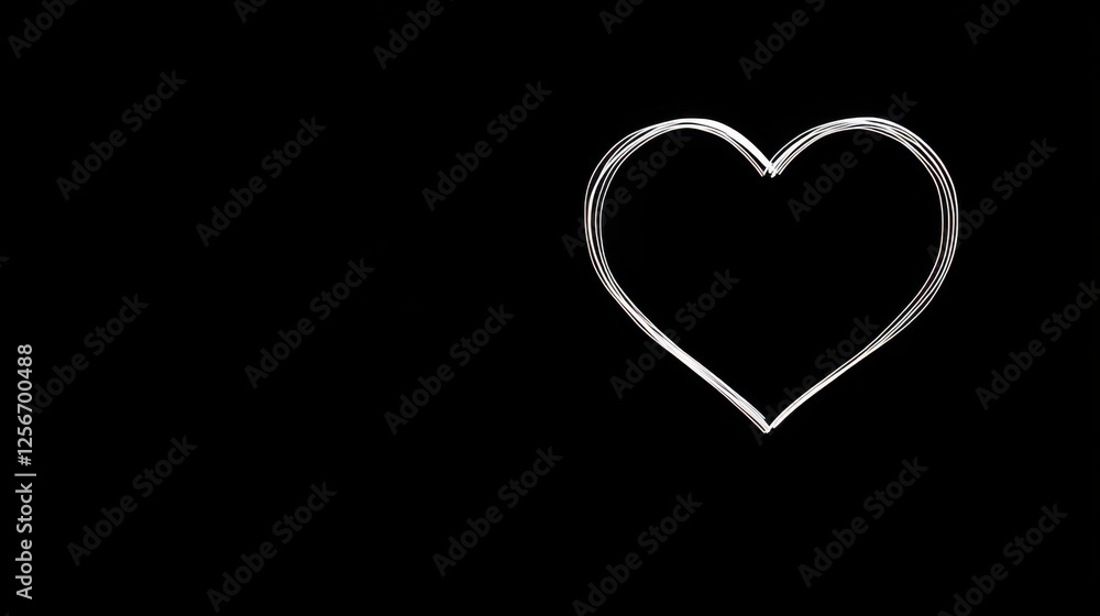 Simple Heart Drawing in White Light on Black Background for Romantic and Love-Focused Projects Simple Heart Drawing in White Light on Black Background for Romantic and Love-Focused Projects