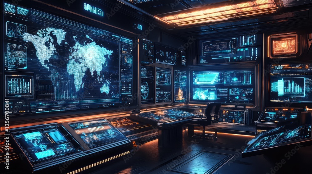 A modern office with high-tech gadgets, interactive screens, and sleek design elements. Copy space. A modern office with high-tech gadgets, interactive screens, and sleek design elements. Copy space.