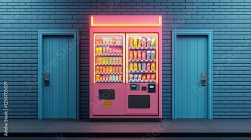 Vintage vending machine filled with colorful candy and snacks in a retro setting