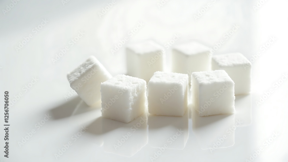 Arrangement of sugar cubes on a reflective surface - sweetness and simplicity - culinary presentation