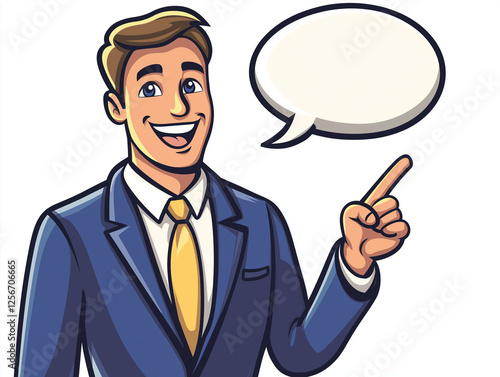 Businessman Illustration in Suit with Speech Bubble Professional Character Design for Communication and Presentation Concepts