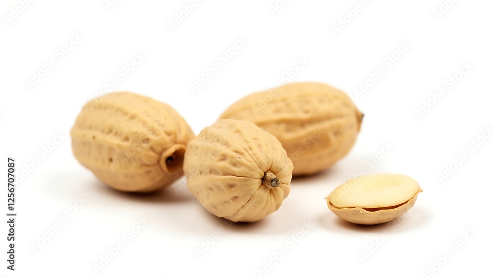 Close-up of three peanuts in shells - celebration of nature's bounty - food photography Close-up of three peanuts in shells - celebration of nature's bounty - food photography