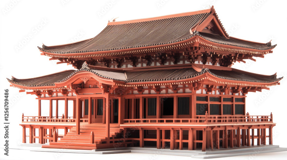 Intricate Wooden Model of a Traditional Japanese Temple Architecture Intricate Wooden Model of a Traditional Japanese Temple Architecture