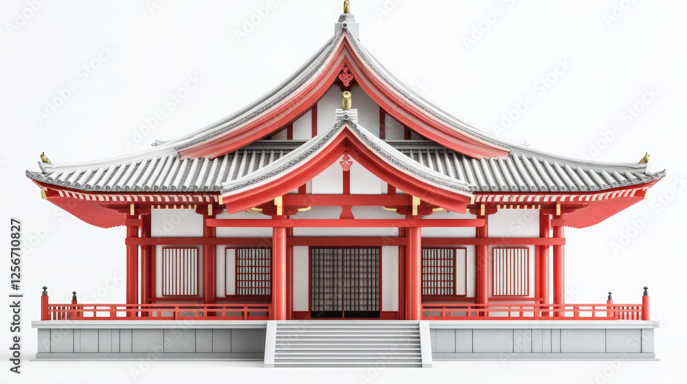 Fototapeta premium Stunning 3D Render of a Traditional Japanese Temple with Red and White Accents
