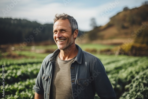 Smiling portrait of a middle aged Caucasian male farmer