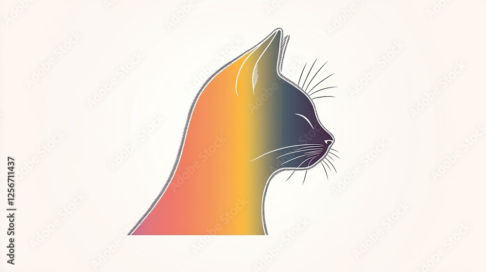 Obraz premium Stylized silhouette of a cat's head with a gradient color scheme against a light background