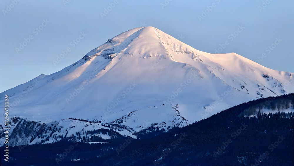 A majestic snow covered mountain peak isolated A majestic snow covered mountain peak isolated