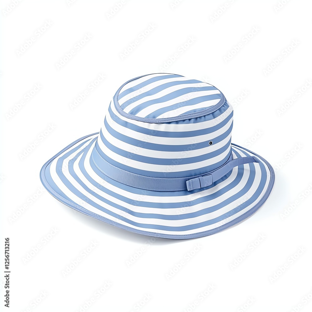 Stylish blue and white striped bucket hat, perfect for outdoor activities and sun protection, isolated on a white background. Stylish blue and white striped bucket hat, perfect for outdoor activities and sun protection, isolated on a white background.