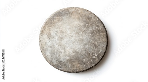 Round concrete slab isolated on white background offers versatile use in construction, design, and DIY projects.