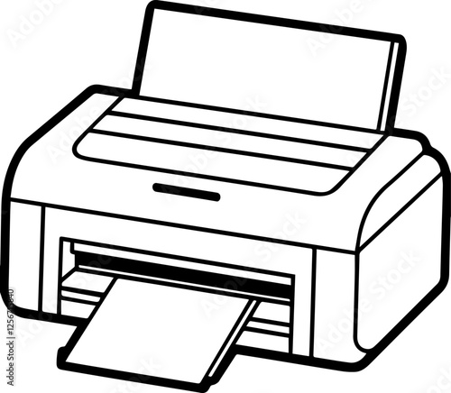 Printer Outline - Coloring Book Page Line Art Illustration