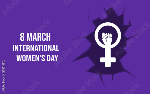 Banner for International Women's Day with a symbol of feminism that dismantles the wall of stereotypes and gender inequality