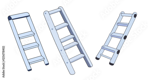 Cartoon Style Silver Ladder with Five Steps Isolated on White Background.