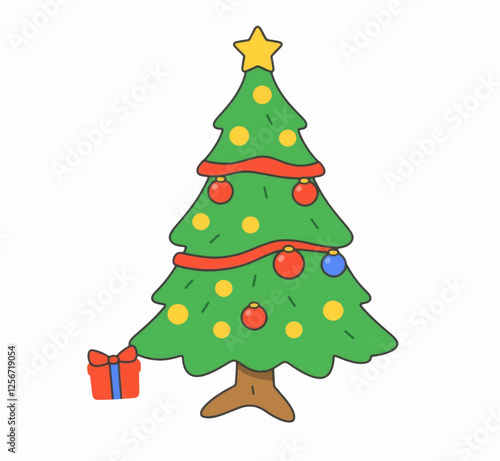 Illustration Christmas Tree Green Isolated White Background Holiday Decoration Icon