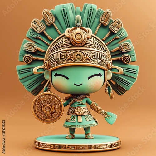 Adorable Mayan Princess 3D Render  Ancient Culture Meets Cute Character Design photo