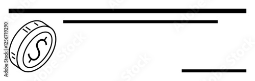 Coin with dollar sign and abstract horizontal lines suggesting transactions, financial operations, and currency exchange. Ideal for finance, banking, investment, economy, fintech, trade abstract