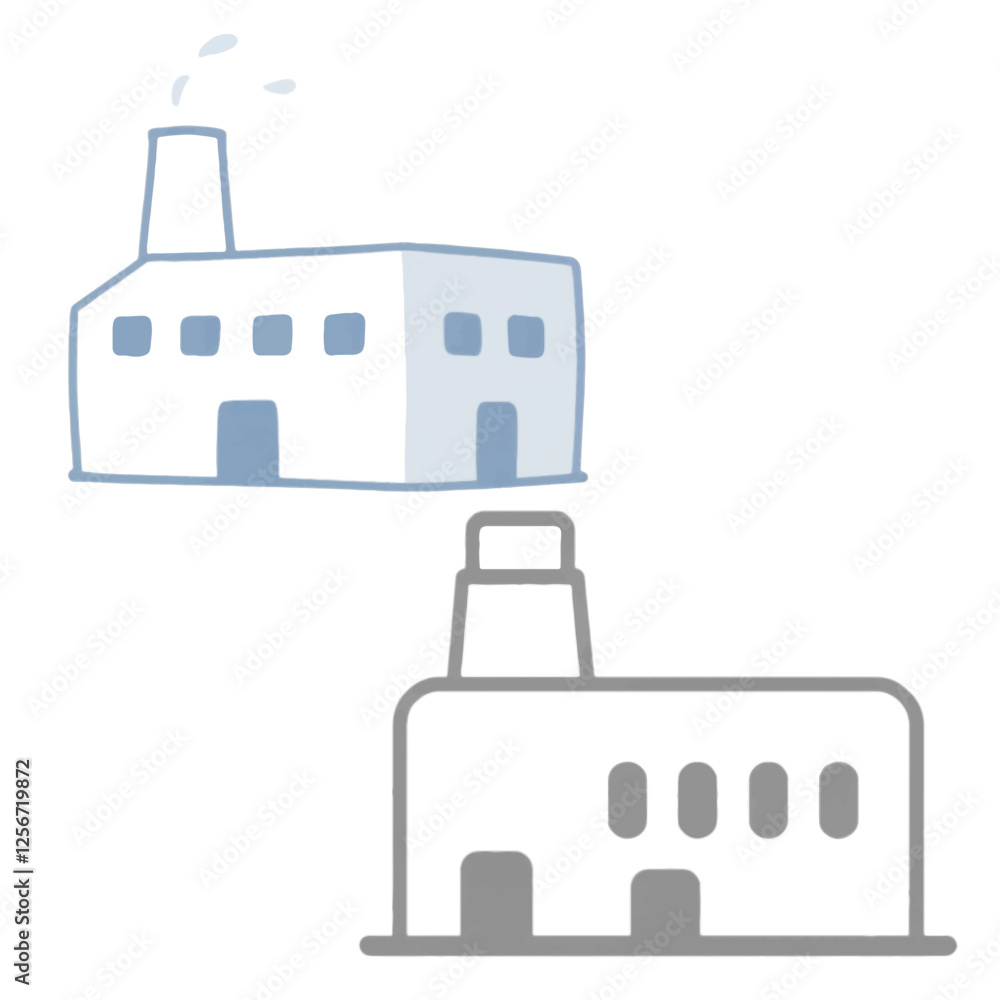 Obraz premium Illustration Style Factory Icon in Gray Isolated White Background