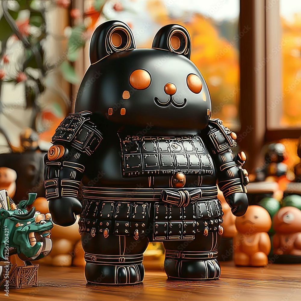 Cute Black Samurai Rabbit Figurine in Detailed Armor Cute Black Samurai Rabbit Figurine in Detailed Armor