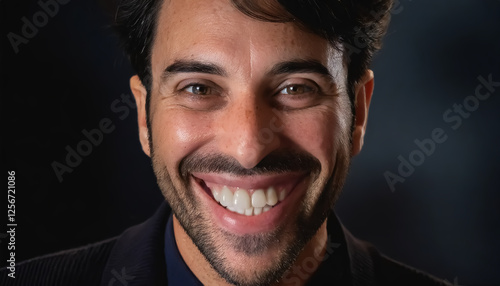 Professional Portrait of a Man in Dark Attire with a Black Background with Smilling.
