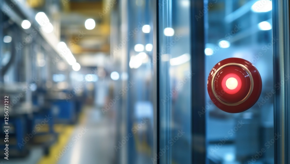 Emergency Button in Industrial Factory Setting Emergency Button in Industrial Factory Setting