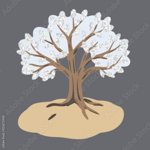 Cartoon, Hand drawing Silver Tree by Mystic Oasis Isolated White Background